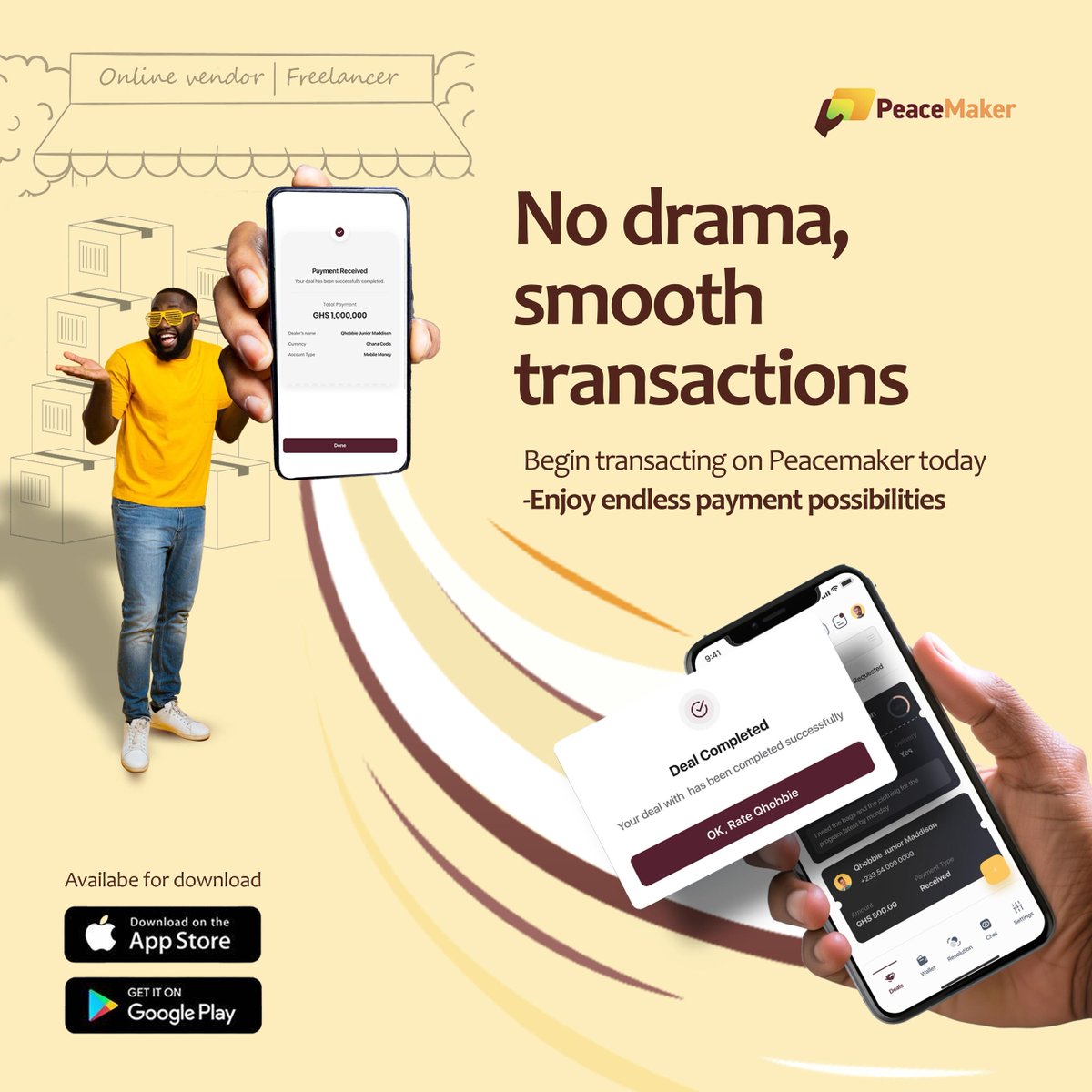 PeaceMakerCash's tweet photo. Weekend work doesn't have to mean weekend stress.

Freelancers — bill through PeaceMaker. Money locks in escrow. Deliver. Get paid. No chasing.

📱 https://t.co/324UeMA2ly

#FreelancerGh https://t.co/FLDeDKTu33