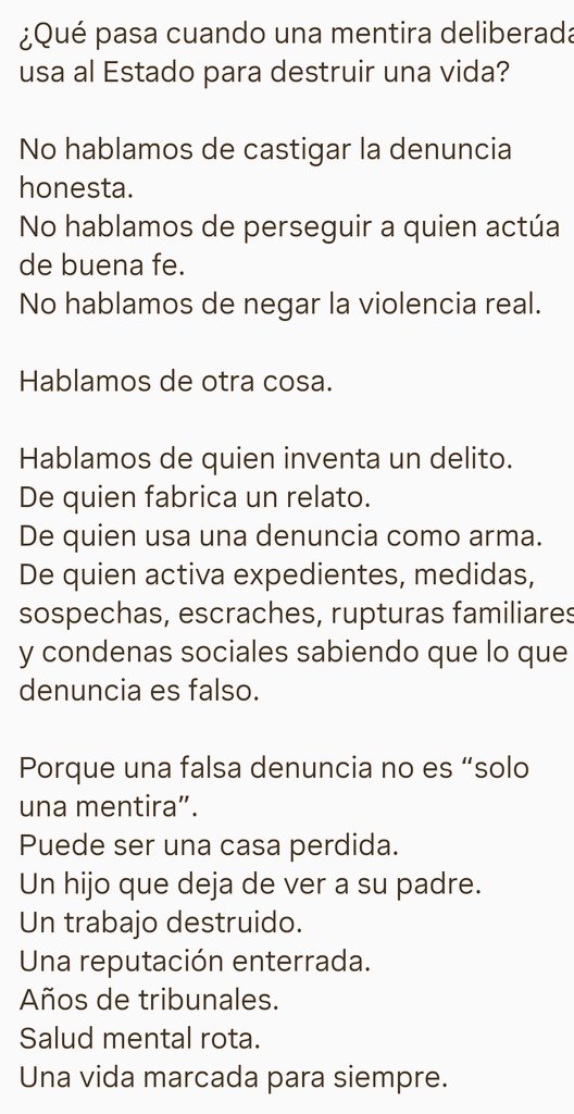 Que pasa cuando una mentira deliberada usa al estado para destruir una vida ?No hablamos de castigar la denuncia honesta  <a href="/PatoBullrich/">Patricia Bullrich</a> <a href="/JMilei/">Javier Milei</a> <a href="/VickyVillarruel/">Victoria Villarruel</a> <a href="/juanbmahiques/">Juan Bautista Mahiques</a> <a href="/AgustinLaje/">Agustín Laje</a>