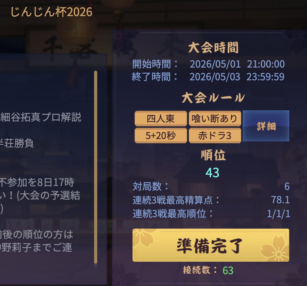 dakfy's tweet photo. 3連勝しても素点が足らず全然当落ラインに乗らない… #じんじん杯 https://t.co/ai2LLtnCIU