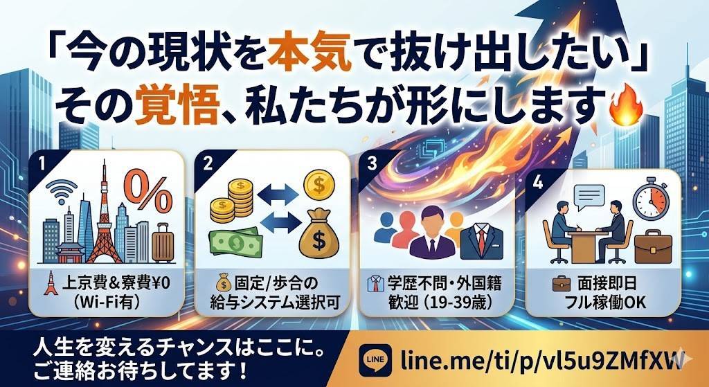 ArchieLanceAH's tweet image. ＼ 最速で生活を立て直す！💸 ／

🔥 日払い即日対応OK！
🏠 面談後すぐ入寮可能！
💰 月収100万円オーバーも実現可！

圧倒的なスピード感と手厚いサポートで、あなたの現状打破を強力にバックアップします。
悩む前に、まずは行動を👇
line.me/ti/p/vl5u9ZMfXW

#日払い #即日入寮 #月収100万 #求人