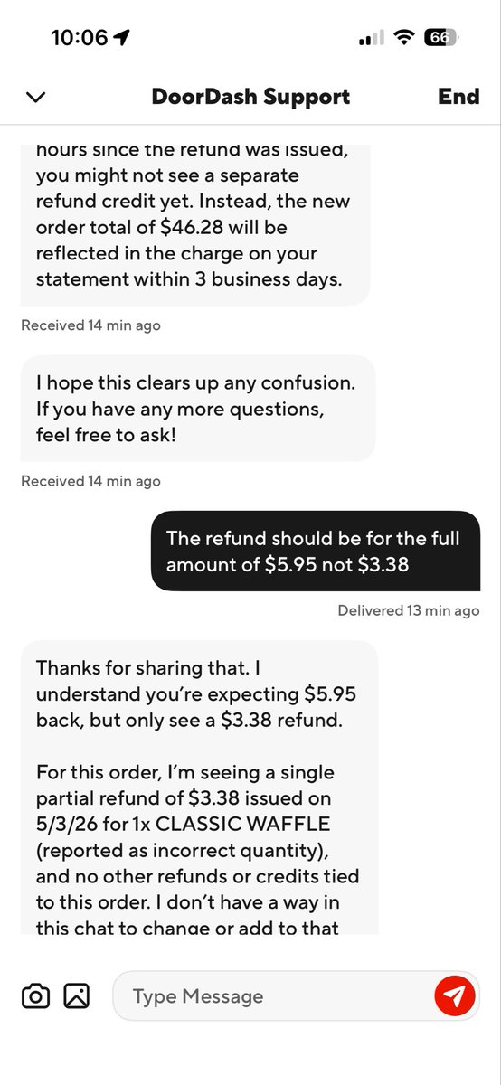 DanielleCapri's tweet photo. @DoorDash please make this make sense?! Item $5.95 refund $3.38 https://t.co/IIdEqHAUHP