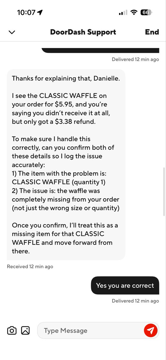 DanielleCapri's tweet photo. @DoorDash please make this make sense?! Item $5.95 refund $3.38 https://t.co/IIdEqHAUHP