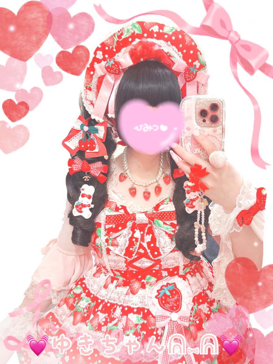 みるくちゃんとゆきいちご柄　ジャンパースカート&ボンネット　エンジ　セット 5月3日のコーデはAngelic Prettyのいちご🍓ミルフィーユジャンパー