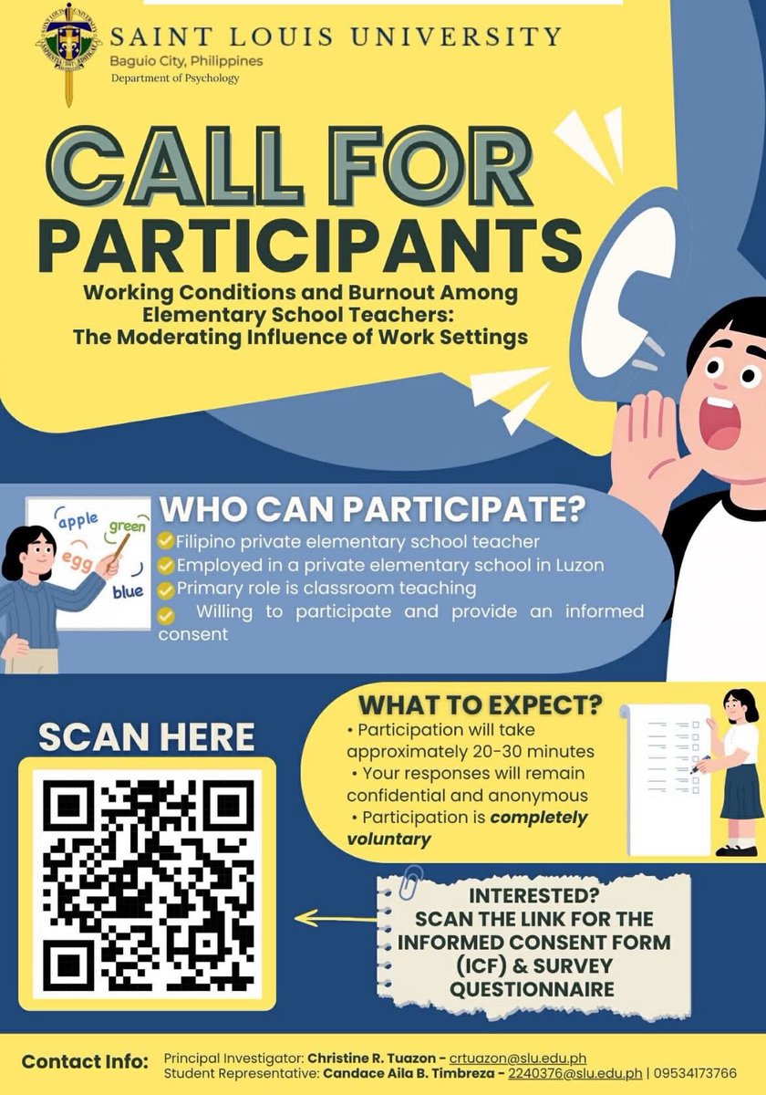 ecel_twt's tweet image. calling for private elementary school teachers in Luzon! 🥹

we ask of you to lend us ur time to answer our survey. thank you so much! 💙
#privateschool
#elementaryteachers
#research