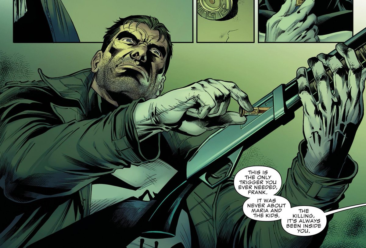 ivomgs's tweet image. Punisher #3 was a great issue overall, but I still struggle with the fact that what keeps Frank moving is just the 'killing.' It seems way one-dimensional to me.
In my head, it's about two things:
The guilt he felt for not saving his family in Central Park;
1/2 #punisher #comics