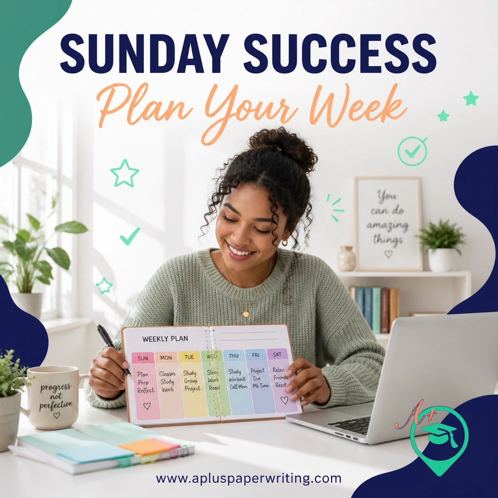APlusPaperWrite's tweet image. Sunday resets start now! 📝 Plan your week for academic victory and stay ahead of the game. From essays to exams, we've got your back. Stress less, excel more at apluspaperwriting.com 🚀 #SundaySuccess #StudyTips #StudentLife #APlusPaperWriting