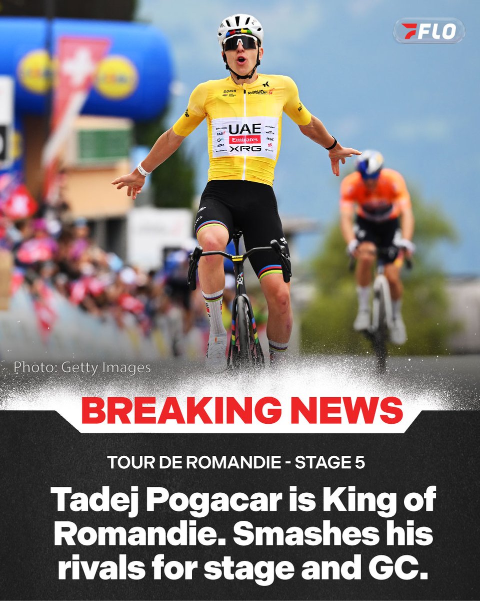 flobikes's tweet photo. Tadej Pogačar strikes again, fourth stage win at Tour de Romandie with another brutal summit finish display in Leysin. And now overall winner! #Romandie https://t.co/jriCihgvcS