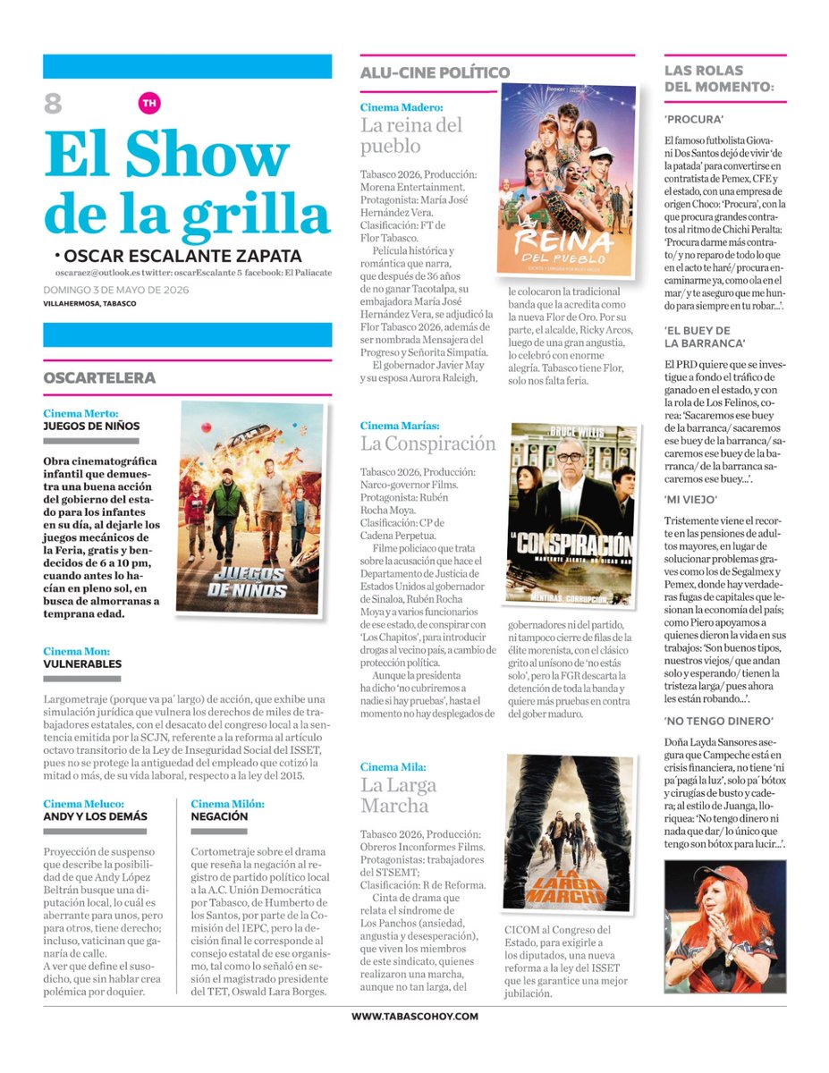 Buen día, les comparto la página de humor 'El Show de la Grilla' en <a href="/TabascoHOY/">Tabasco HOY</a> domingo 3 de mayo de 2026: