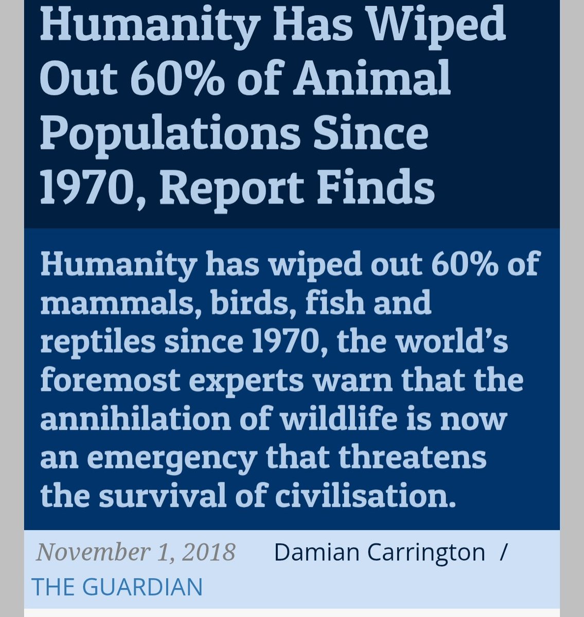 Community note about something that happened 12,000 years ago on every continent BECAUSE THE ICE AGE ENDED. Do you have anything from a little more recent? Do you have anything that matches the fact that ALL WILD LIFE HAS DECLINED BY OVER 60% IN THE LAST 50 YEARS?