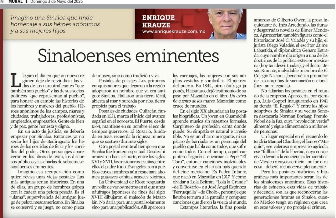 liebano's tweet photo. Esas historias de esfuerzo, esas vidas de trabajo y decencia, son las que reconocerán las generaciones futuras en Sinaloa, cuando México tenga un régimen que crea en esos valores y no proteja el crimen. ⁦@EnriqueKrauze⁩ https://t.co/FXyhNZuPDt