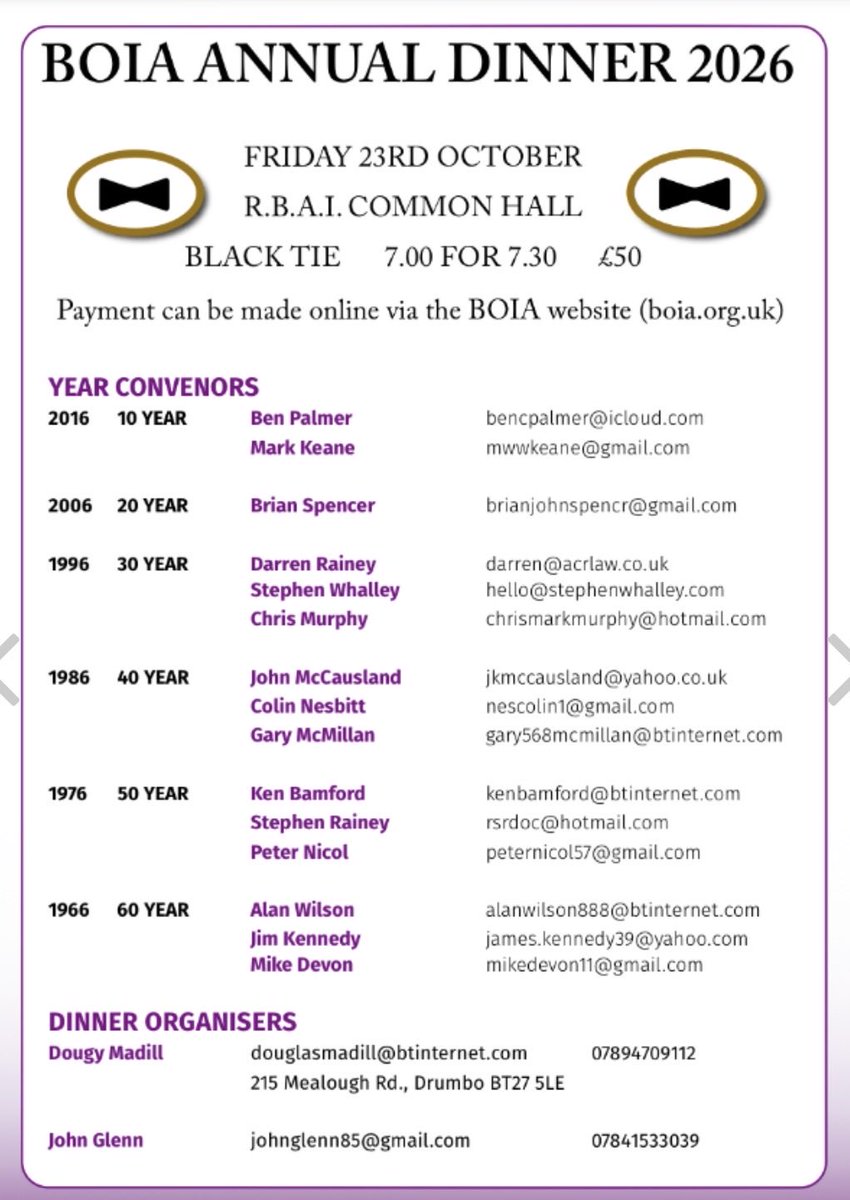 instonians29649's tweet photo. Are you a member of one of our 10 Year Leaver Groups in 2026? Please see below the Year Convenors and how to book online. https://t.co/cT0bhzklaa