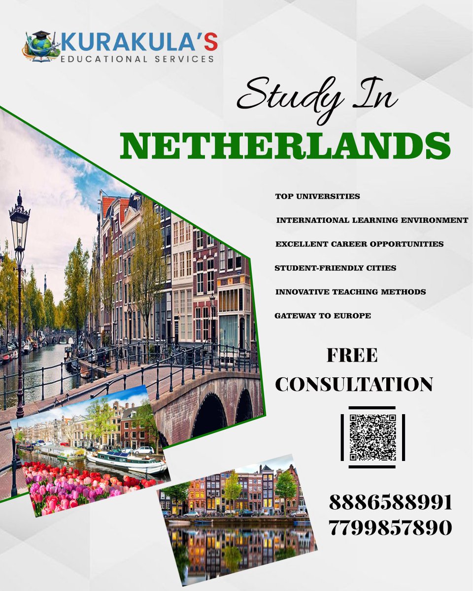 KEduserv's tweet image. Dreaming to study in Europe?
The Netherlands offers world-class education, English-taught programs &amp;amp; great career opportunities 
1-Year Post-Study Work Option
 Affordable Fees
Start your journey today! 
 Contact us
  8886588991

#StudyInNetherlands #StudyAbroad #StudyInEurope