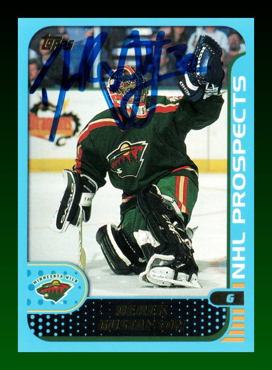 HeroesofCrease's tweet image. Today’s #goalie #autograph is this 2001-02 O-Pee-Chee base card which was personally hard-signed by former #MinnesotaWild netminder, Derek Gustafson. No pack-inserted autograph cards of his were ever released so an IP autograph is yet again a welcome addition into the collection.