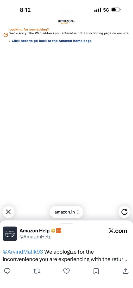 ArvindMalik93's tweet photo. @AmazonHelp @wonderchef @AmazonHelp your provided link isn’t working it keeps on saying the link isn’t functioning. #amzonin #poorcustomerservice https://t.co/Tv0USyhPAR