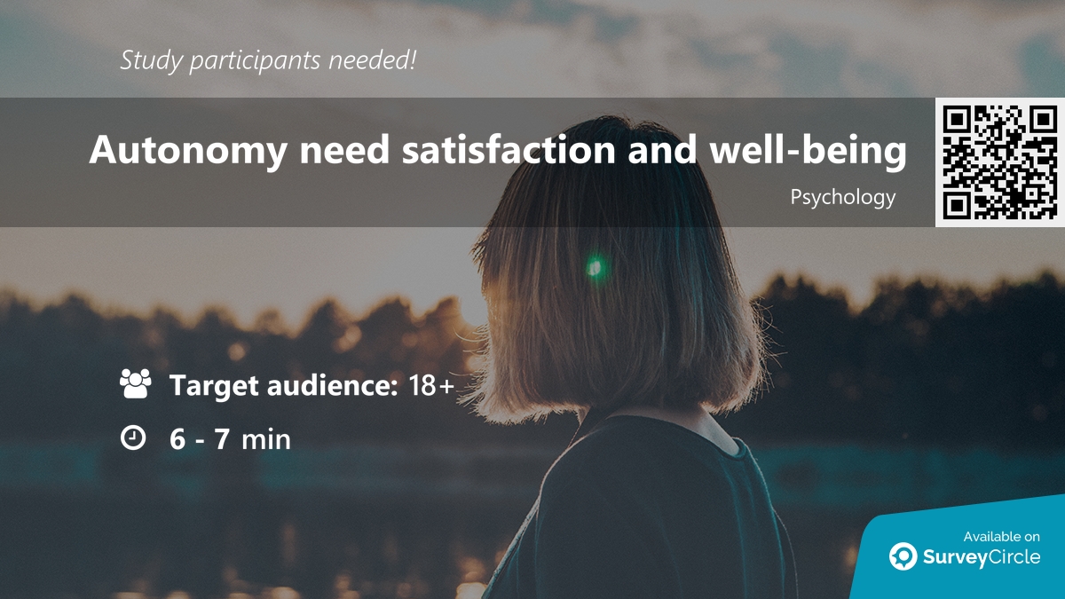 daily_research's tweet image. Participants needed for online survey!

Topic: "Autonomy need satisfaction and well-being" via @SurveyCircle #ucam

#WellBeing #autonomy #LifeSatisfaction