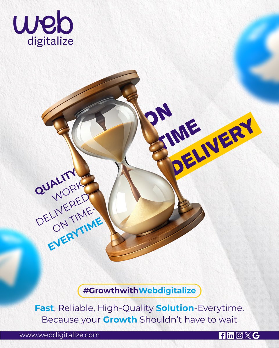 WebDigitalize's tweet image. ⏳ Time matters. Results matter more.
At WebDigitalize, we deliver quality work—on time, every time.
Because your growth shouldn’t have to wait.
🚀 Fast. Reliable. High-Quality. Always.
👉 Connect with us: webdigitalize.com
#webdigitalize #OnTimeDelivery #BusinessGrowth