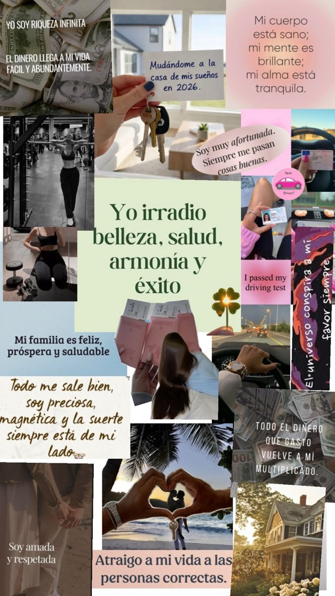 manifestar viajes, comprarte ropa linda y cute, mejorar tu rendimiento físico en el gym y vivienda propia 🌠