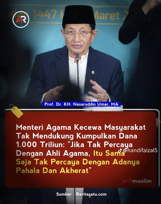 Gendoet3G's tweet photo. "Menteri Agama bilang: 'Kalau tak percaya ahli agama, sama saja tak percaya pahala & akhirat.'

Rakyat menjawab:'Bukan ahli agamanya yang kami tak percaya, Pak. Tapi berdasarkan pengalaman bahwa, Menteri Agamanya yang berturut-turut HAT-TRICK kena kasus korupsi.

Mimpi indah pak Menteri 🔥