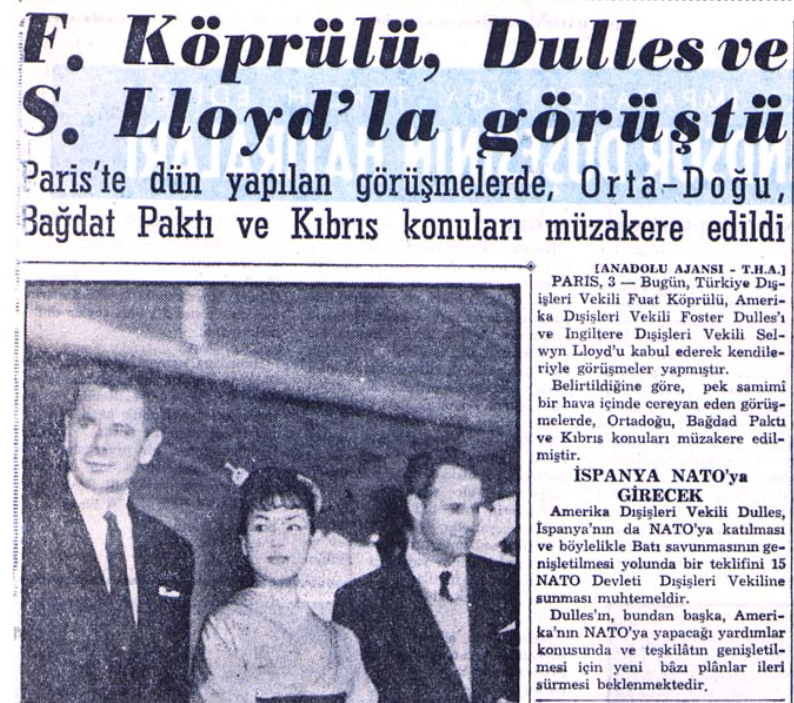 trleadervisit's tweet photo. 3 Mayıs 1956: Dışişleri Bakanı Fuat Köprülü, NATO Konseyi toplantıları için gittiği Paris’te ABD Dışişleri Bakanı John Foster Dulles ve İngiltere Dışişleri Bakanı Selwyn Lloyd ile görüştü. #tarihtebugün https://t.co/TwIAxjlPjO