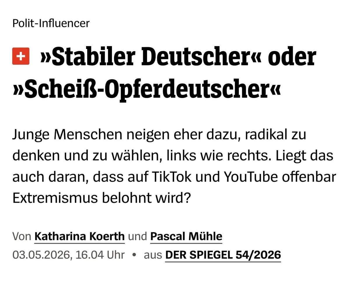 unblogd's tweet image. SPIEGEL fragt sich, warum sich junge Menschen "radikalisieren" und bringt als Antwort soziale Medien. 

Mal für die ganz Langsamen: Dass sich junge Menschen rechts "radikalisieren", liegt primär an dem, was sie jeden Tag aushalten müssen. 

Corona ist noch nicht lange her – eine