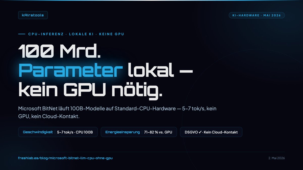 kairatools's tweet image. 100B-parameter AI on a standard office CPU — no GPU, no cloud contact.
Microsoft BitNet: 5–7 tok/s, 71% less energy. GDPR by architecture.

freshlab.es/blog/microsoft…

#LocalAI #GDPR #SMB