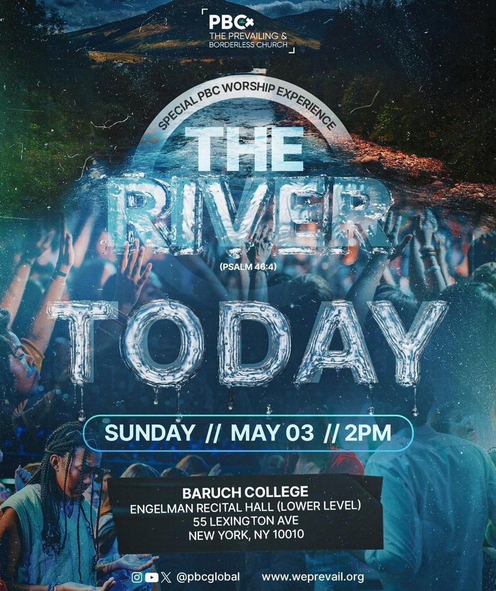pbc_global's tweet image. TODAY is the day. 

The River is flowing…Come experience The River

🗓 May 3rd | 2PM
📍 Baruch College – Engelman Recital Hall (Lower Level)
55 Lexington Ave, New York, NY 10010

Link to register in our bio

#TheRiver #JesusChrist #WorshipExperience #NYCEvents #ComeThirsty