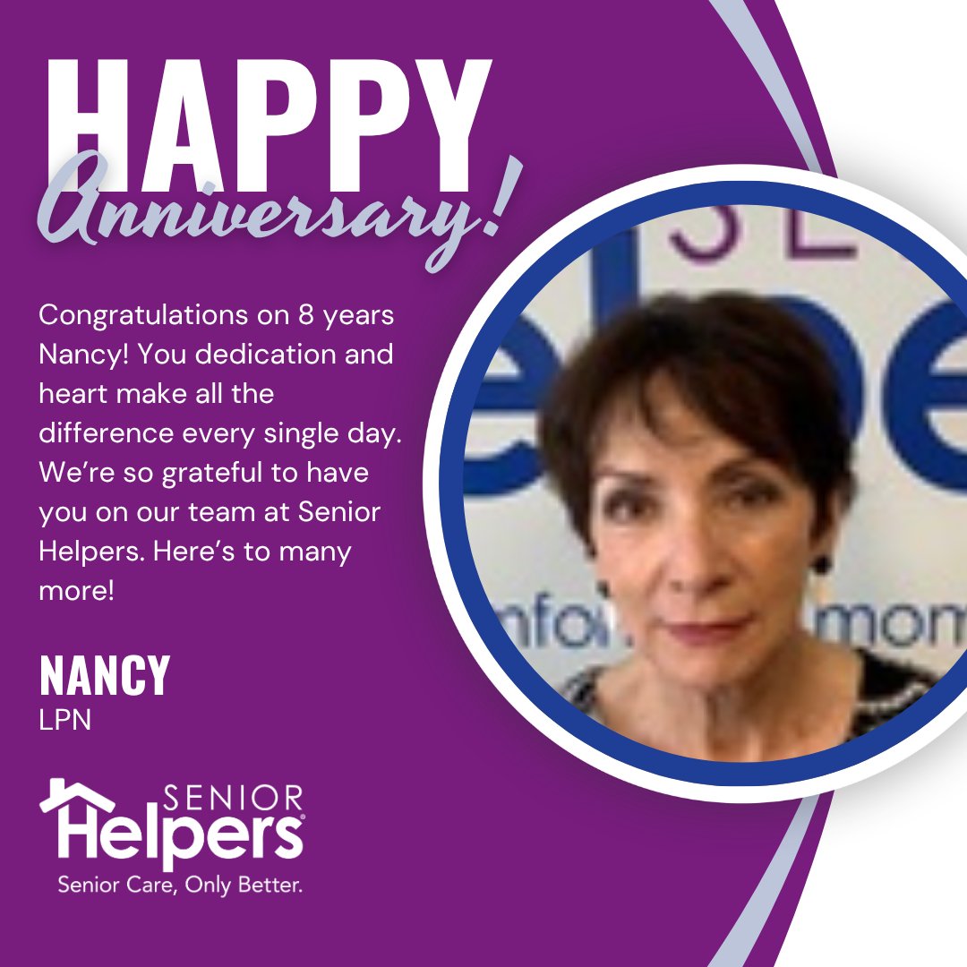SeniorHelpersIA's tweet image. Join us in celebrating Nancy's eight year anniversary with Senior Helpers! 🎉

Here’s to everything she’s accomplished, and all that’s still to come!

#SeniorHelpers #Anniversary #Caregiver #Iowa