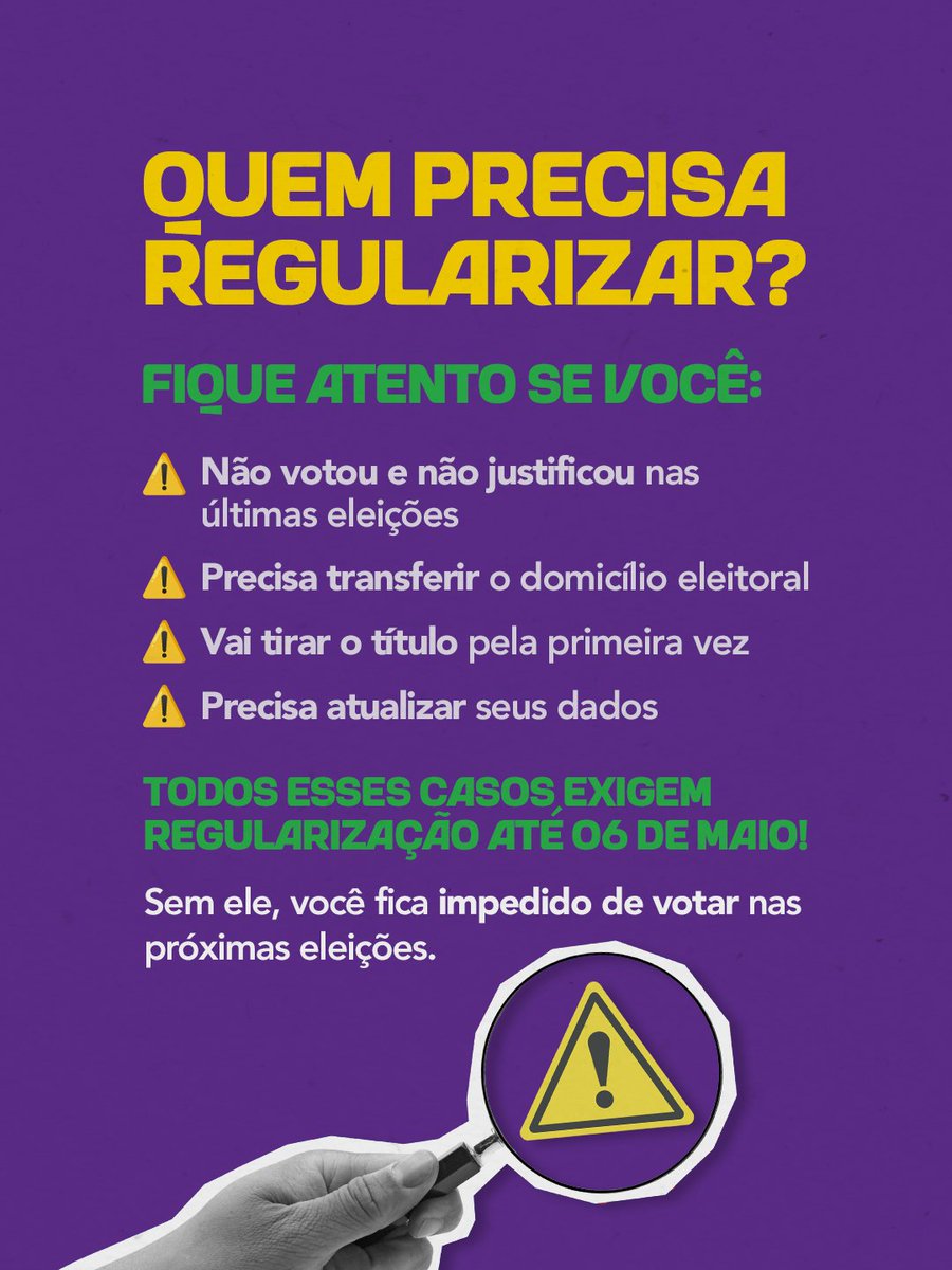 marangoni_fer's tweet photo. FALTAM 3 DIAS! 

Se você precisa tirar o título, transferir ou regularizar alguma pendência, não deixe pra última hora. É rápido, pode ser feito online e evita uma série de problemas depois.

Uma democracia forte se constrói com a participação de todos. https://t.co/xNXIWKQ40k