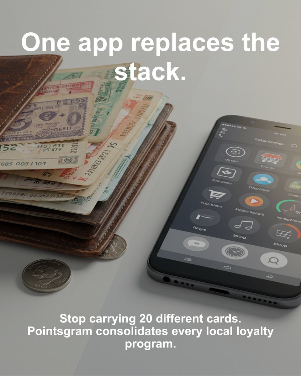 pointsgram's tweet image. Solving the friction of carrying multiple physical stamp cards by consolidating them into one digital ecosystem. 
#rewards #shoplocal #retention #community #supportlocal #pointsgram #loyalty