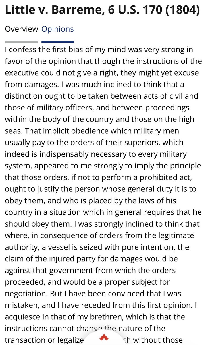 AntitrustAlex's tweet photo. Every now and then I reread this bit from Little v. Barreme and shed a single tear https://t.co/vS2Urk8kbK