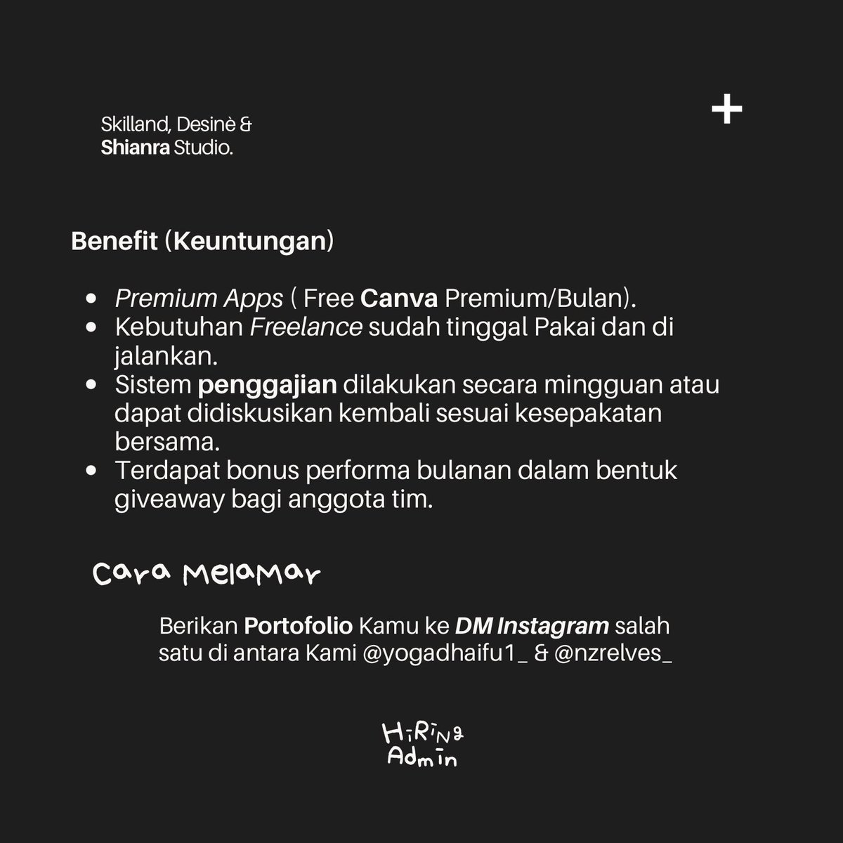 BJgaga_'s tweet photo. Hiring admin! Graphic designer (canva/ibist paint &amp;. sebagainya, Usia Minimal 15 tahun &amp; Maksimal 20 Tahun ⭐️ Domisili Bandung Only yaa ;] #infoloker #hiringadmin https://t.co/g0odACDTYO