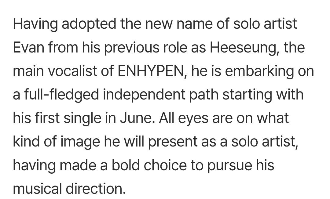 “#Evan is embarking on a full-fledged independent path starting with his first single in June.”

evan's first single omg 😭😭😭😭😭