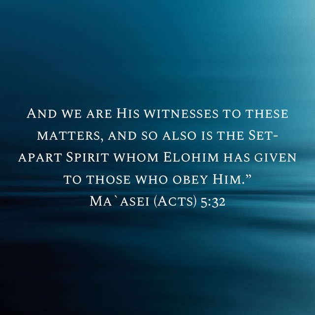 time_to_repent's tweet photo. “And we are His witnesses to these matters, and so also is the Set-apart Spirit whom Elohim has given to those who obey Him.” — Acts 5:32

The Ruach Ha’Quodesh is given to those who OBEY Yahuah! Obedience to his Torah (Law) leads to the receiving of the Set Apart Spirit. https://t.co/Gy3hcmA7c4