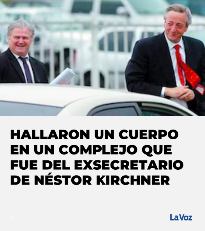 🪦 HALLAN UN CUERPO EN UNA PROPIEDAD DECOMISADA A DANIEL MUÑOZ 

📍 Encontraron restos humanos en un complejo de departamentos abandonado en Río Gallegos. 
➡️El inmueble perteneció a Daniel Muñoz, exsecretario privado de Néstor KIRCHNER