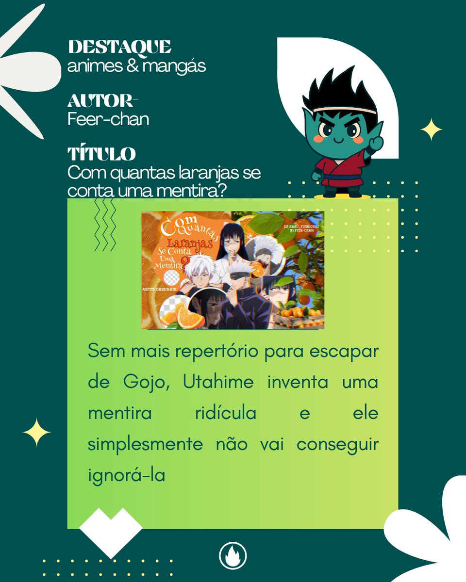 SpiritFanfics's tweet photo. ✨ Vejas os destaques mais recentes dos desafios, das rodas de escrita e de temas livres! ✨

https://t.co/StMv6DKrgX

Parabéns a todos! 💚 https://t.co/ymK3jYQG8K
