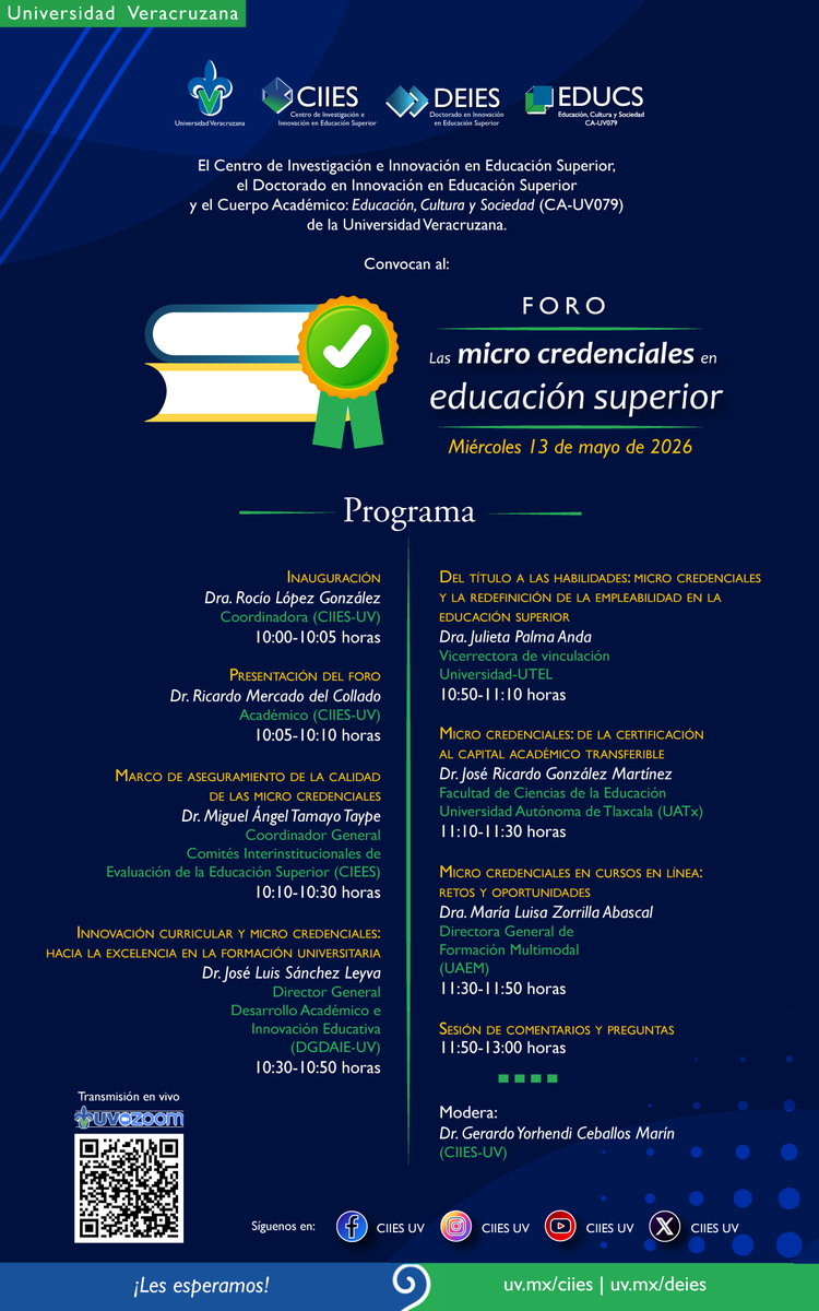 GerardoYorhendi's tweet photo. Queremos invitarles al “Foro: Las Micro credenciales en la Educación Superior” que se llevará a cabo el miércoles 13 de mayo de 2026 a las 10:00 horas. 
Unirte a Zoom mediante el siguiente vinculo.
https://t.co/eNhQYyjJkc...
Contraseña: 939208 https://t.co/vYe65SR39R