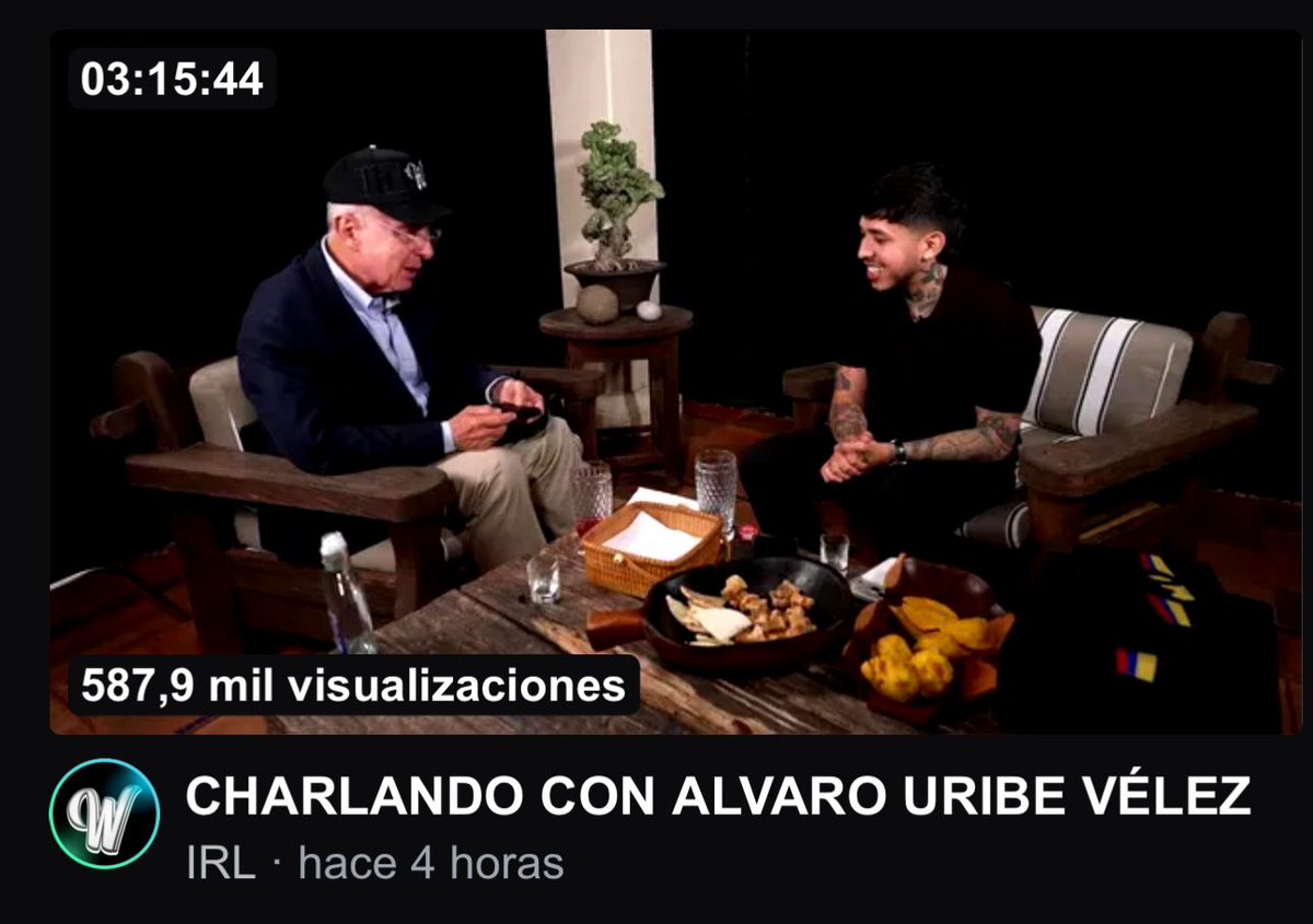Urgente 🇨🇴

La transmisión en solo Kick logró más de 587 mil espectadores y eso que no se suman aún las visualizaciones de las diferentes redes que se transmitió como YouTube, Tik tok, Instagram y la red social 𝕏 de las redes del Presidente, Centro Democrático y el propio