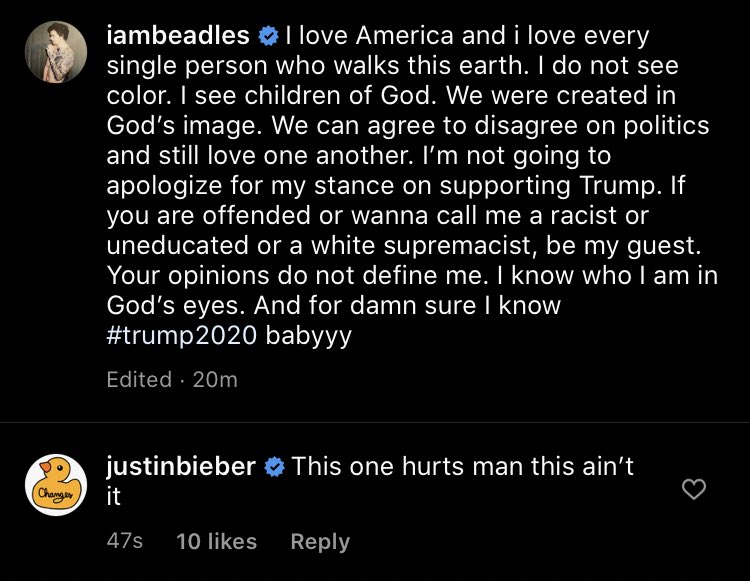 Theeunknowwn's tweet photo. People on this app are really trying to convince me that the Justin Bieber who turned down 5 MILLIONS DOLLARS when he was asked to perform for Trump and ended a 10+ years friendship when that person came out as a Trump supporter is a Trump supporter... https://t.co/mXqVLCnCoZ