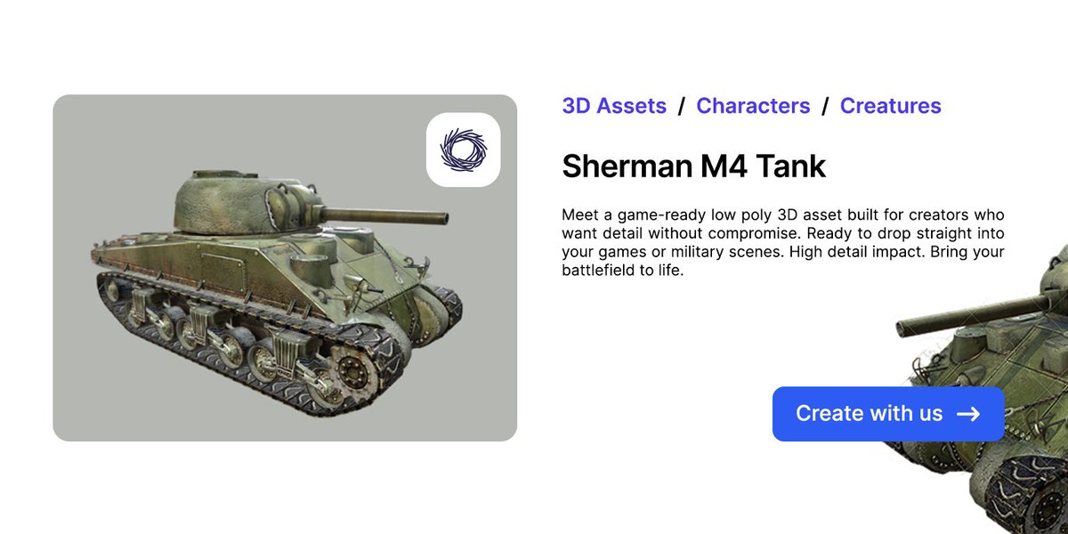 RenderNestLTD's tweet photo. Built for performance and detail ⚙️ The Sherman M4 Tank features clean low poly geometry and game-ready quality for military scenes, cinematics, and immersive gameplay. Ready to roll into your next project. 🚀 https://t.co/VCa3XMO5ro