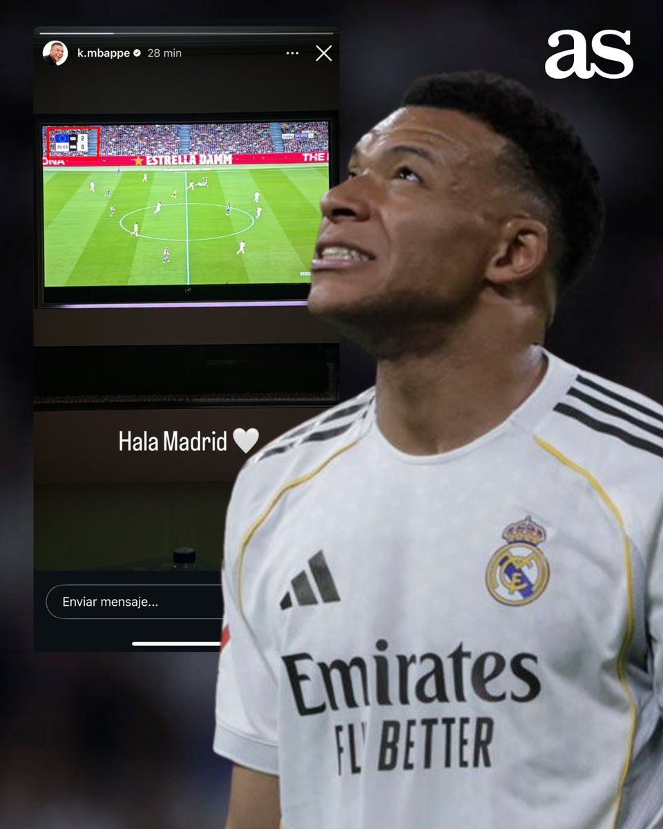 diarioas's tweet photo. 🧐 Mbappé mostró su apoyo al Real Madrid en el Clásico cuando el equipo perdía por 2-0 https://t.co/Ek0lqDpXtd