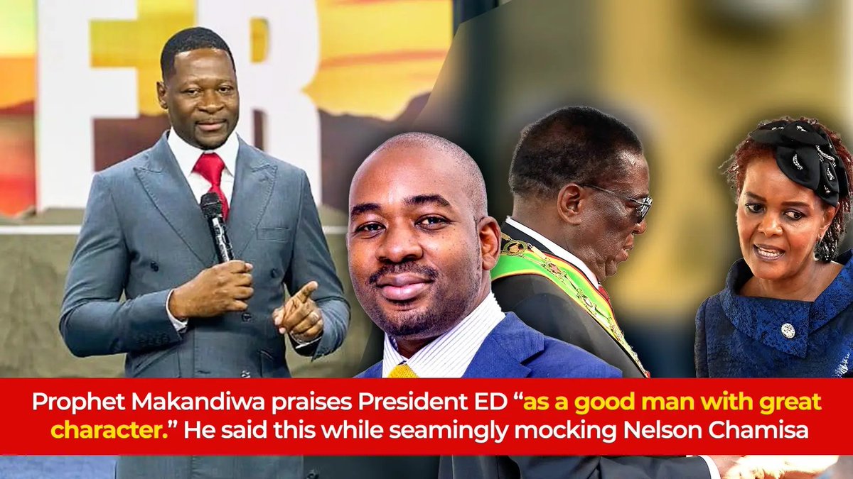 ChambatiLevison's tweet photo. Prophet Makandiwa Praises President Mnangagwa’s Character While Contrasting Leadership Styles.

United Family International Church leader, Prophet Emmanuel Makandiwa @prmakandiwa , has described President Emmerson Dambudzo Mnangagwa @edmnangagwa as “a good man with great character,” citing the manner in which he continues to treat the family of the late former President Robert Mugabe with dignity and respect.

Speaking during a sermon, Prophet Makandiwa said the President’s conduct reflects maturity, humility and leadership that rises above political differences. He appeared to contrast this with opposition leader Nelson Chamisa @nelsonchamisa , who critics say seemed to have forgotten and abandoned the family of the late MDC founding leader Morgan Tsvangirai after his passing.

“President ED is a good man with great character. Look at the way he treats the family of the former president Mugabe,” said Prophet Makandiwa.

The remarks have sparked debate on social media, with some Zimbabweans describing the comments as recognition of President Mnangagwa’s emphasis on reconciliation, unity and respect for national figures regardless of political history.

@ZANUPF_Official 
@angelofhope_zim 
@Chirowarowa 
@MimmieAmanda 
@nick_muson24683 
@harmaineRopafa1 
@Comrade_Whisky 
@SajeniMapuranga 
@BarakaZaire