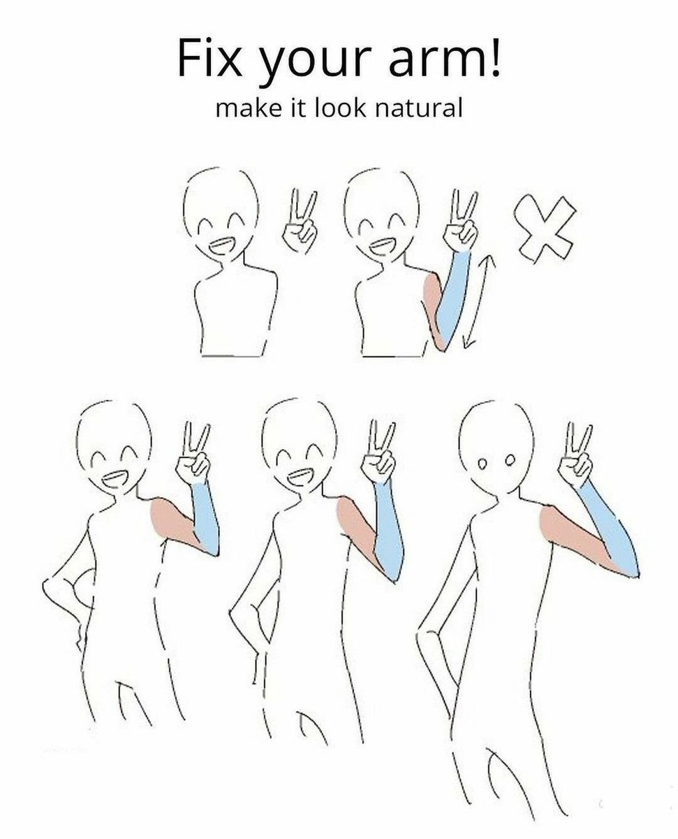 musycmotyon's tweet photo. The secret to a natural arm is the slight outward angle of the elbow.🎨Use the red and blue sections here to map out proper upper and lower arm placement! ✍️✨ https://t.co/IXflfLSjf9