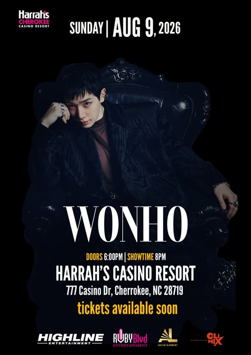 WONHO_GLOBAL's tweet photo. [CONCERT]

26.05.11

WENEEs, these are the current confirmed concerts in the U.S. :

📍Grand Theater at Choctaw Casinos & Resorts, Durant, OK, USA🇺🇸
📅 August 7, 2026
🎟️Tickets already on sale on Ticketmaster:
🔗https://t.co/RfZh9TZzFZ

📍 Harrah's Cherokee Casino Resort, North Carolina, USA 🇺🇸
📅August 9, 2026
🎟️No ticket sales announcement yet.

#원호 #WONHO #ウォノ
@official__wonho @official_WH_jp