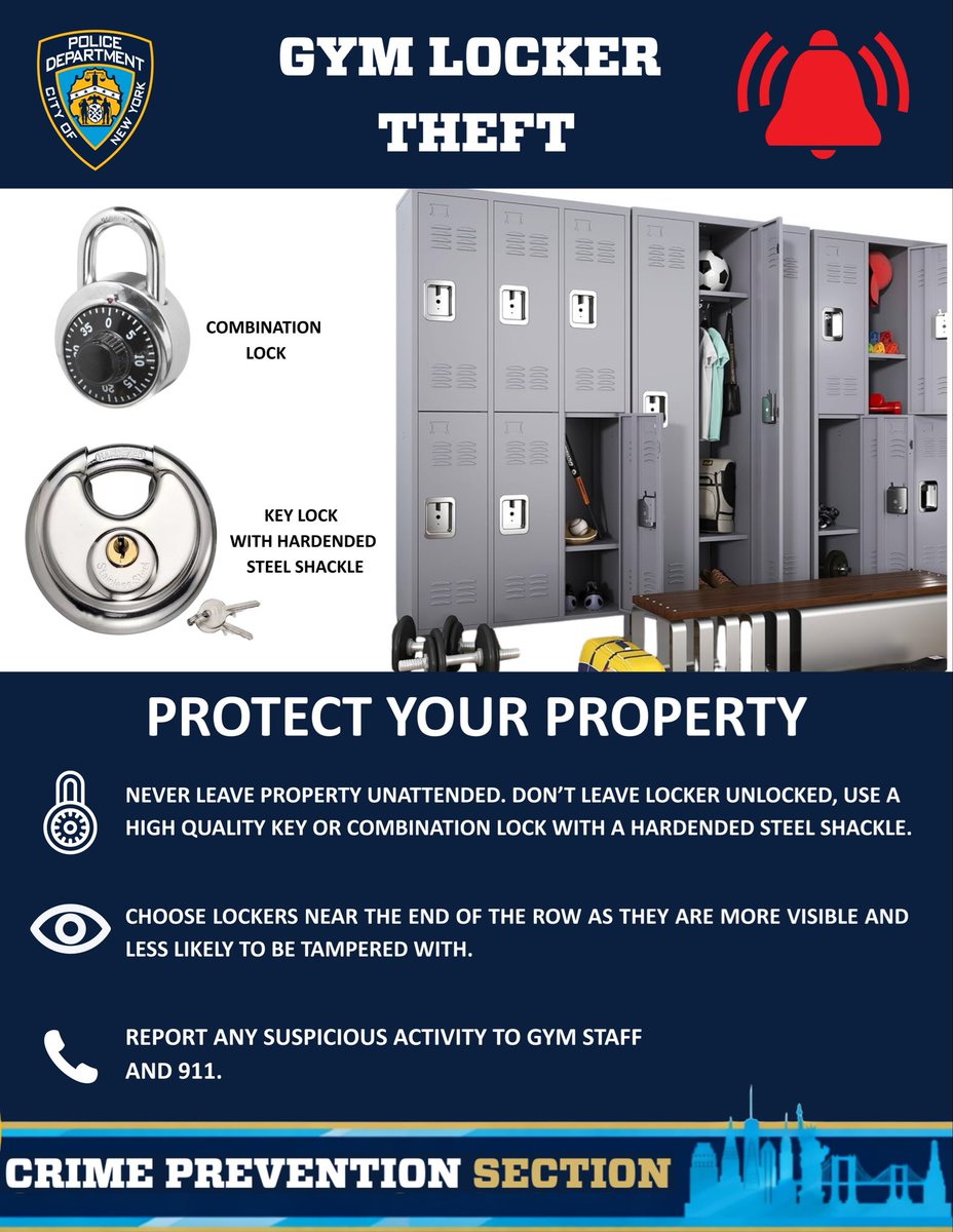NYPD28Pct's tweet photo. Reminder from the 28 Precinct Crime Prevention Officer Hall to protect your personal property when going to gyms. https://t.co/dKYlSpdzf5