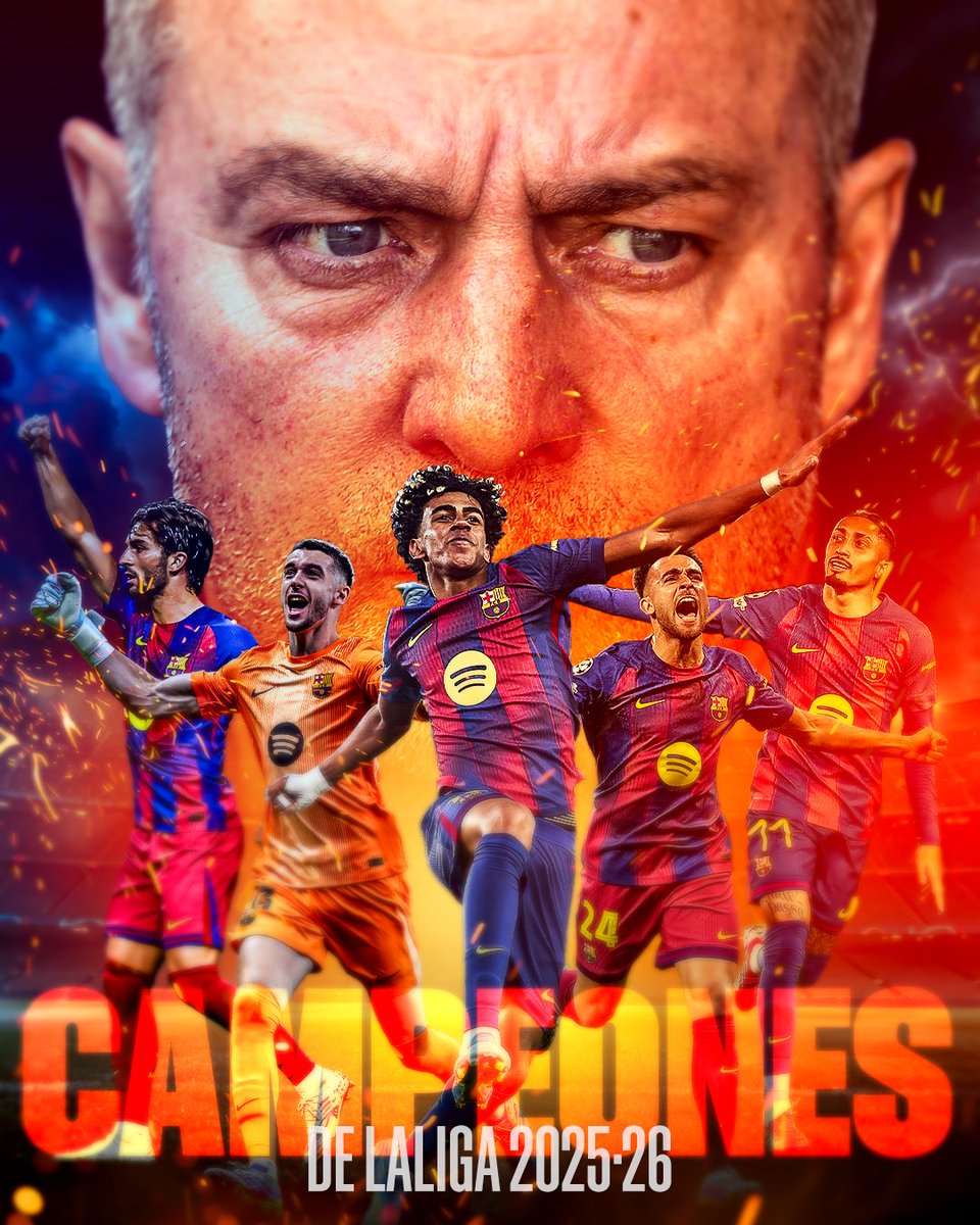 luckia_es's tweet photo. 🏆 ¡CAMPEONES DE LALIGA! 

El Barça tumba al R. Madrid en el clásico (2-0) y logra su 29º título de liga con 14 puntos de ventaja sobre los blancos. https://t.co/M9jVkvPOP0