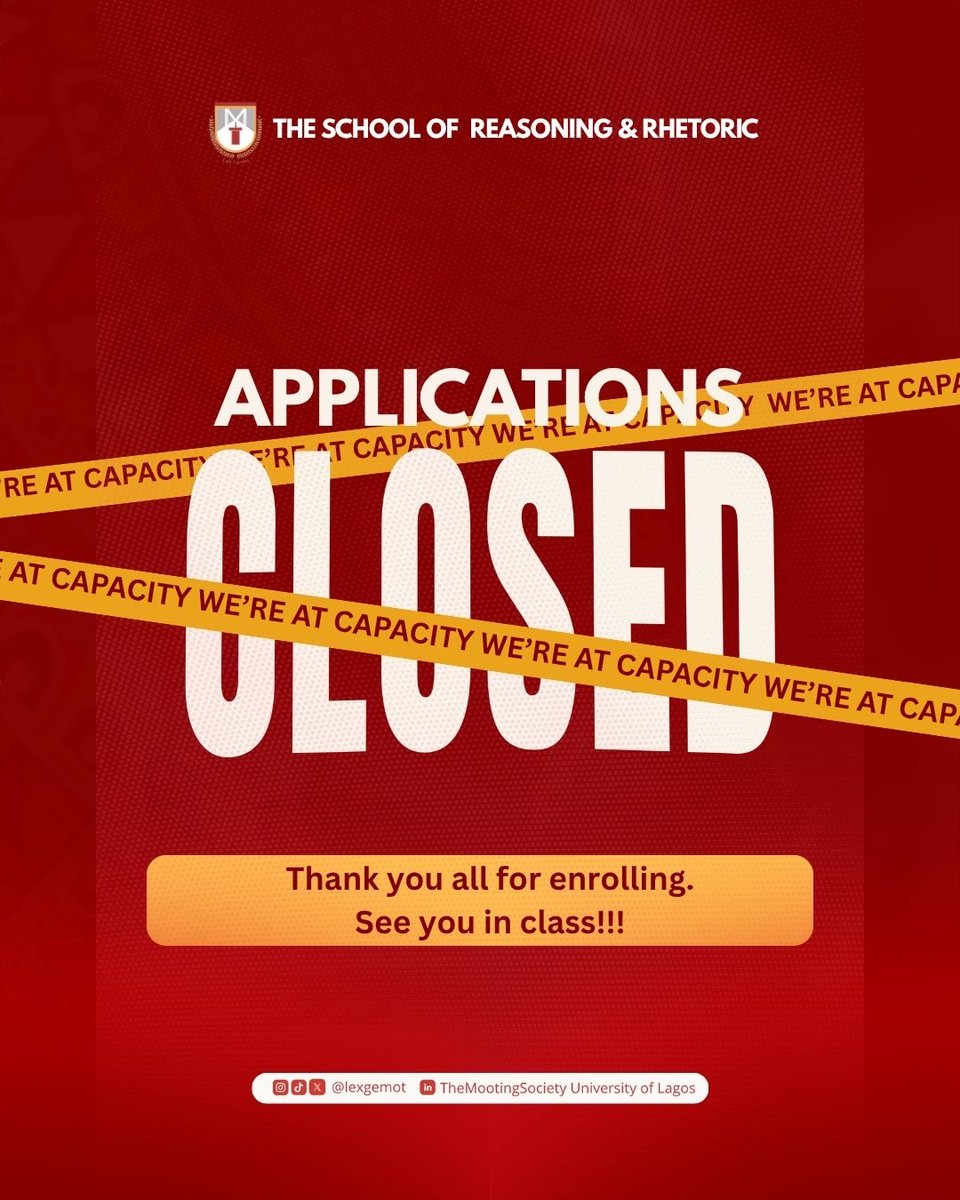 lex_gemot's tweet photo. THE SCHOOL IS AT CAPACITY!🚨
 
We couldn't be more grateful. Thank you to everyone who applied and secured their spot.

Applications open again in 2027. 

See you in school!

For enquiries:
Head of School
Raheemat Shittu
0901 901 0967

#LexGemot
#CultureOfExcellence https://t.co/XhayHDlJju