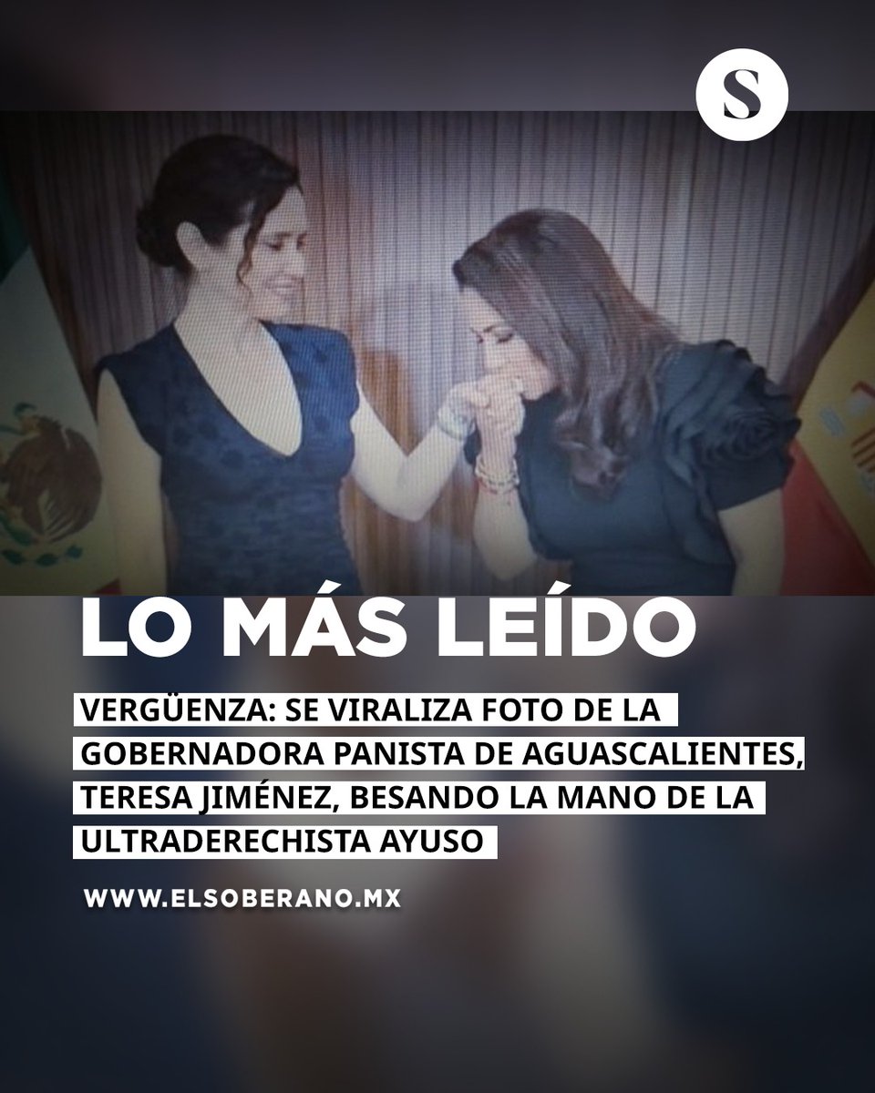 #LoMásLeído 👉 Vergüenza

Se viraliza foto de la gobernadora panista de Aguascalientes, Teresa Jiménez, besando la mano de la ultraderechista Ayuso.

Más en: elsoberano.mx