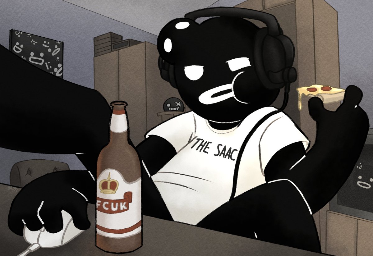 BadylOrSpaw's tweet photo. have a full of my background. Steven gamer pose 
It's a reference to "a true reflex of a thin bull"

#timefcuk #mewgenics #thebindingofisaac https://t.co/5Y7T60rcx8