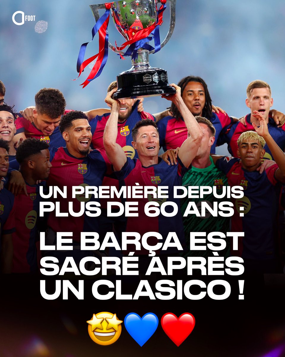 🚨🚨 LE BARÇA CHAMPION APRÈS UN CLASICO !!!!! 🏆💙❤️

Une première depuis 1960. 🤯