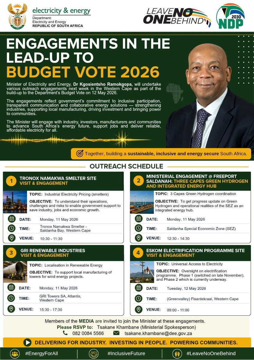 DOEE_ZA's tweet photo. 📢Engagements in the lead up to the #DoEEBudgetVote2026 🇿🇦 https://t.co/vhTO7PcrfP